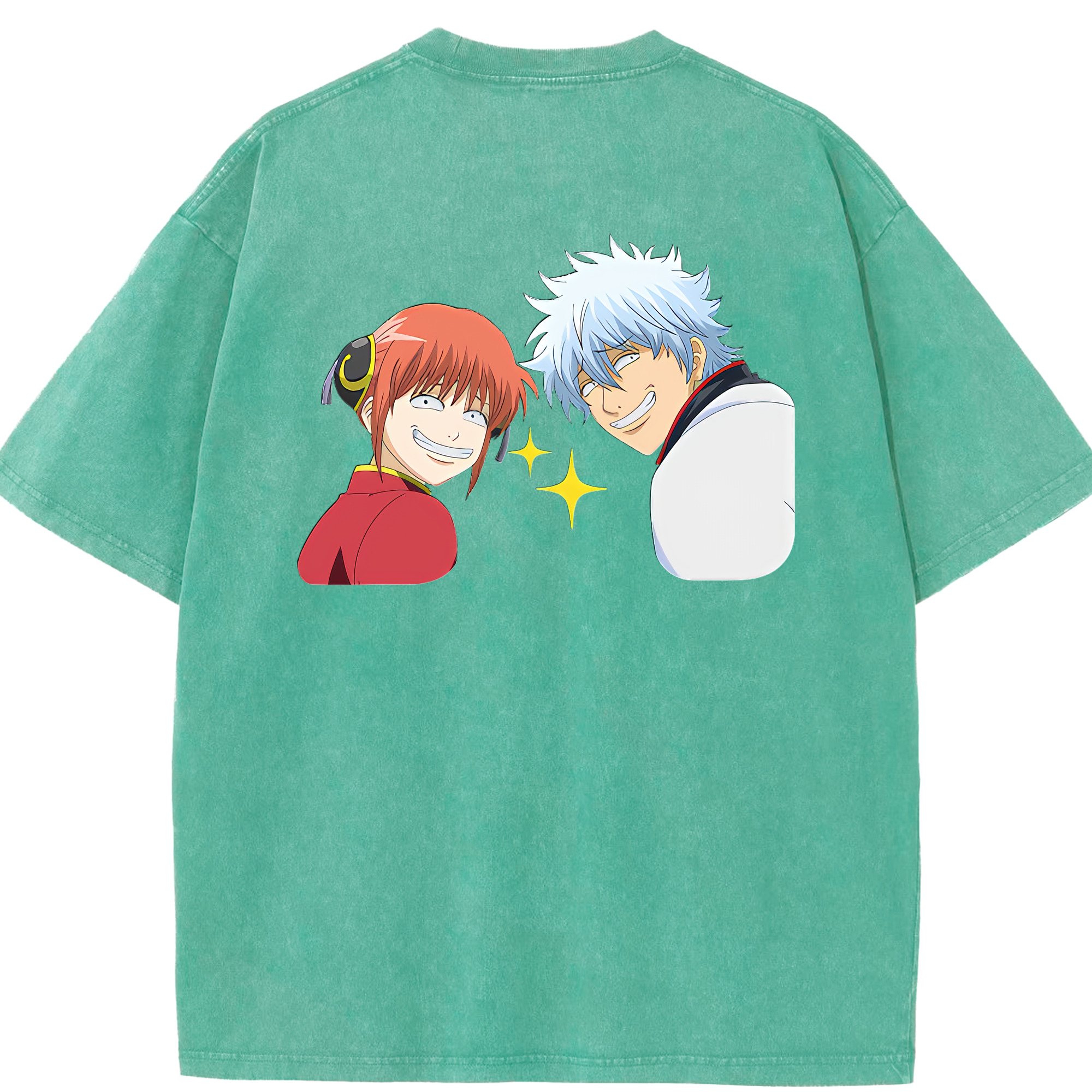 （画像用） ぎんたま 坂田銀時（さかたぎんとき） 神楽 志村新八（しむら しんぱち） GINTAMA Sakata Gintoki Kagura Shimura Shinpachi 綿100% ヴィンテージ風 半袖Tシャツ（背面プリント）